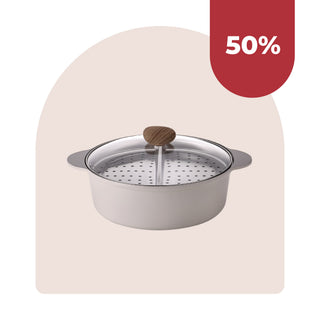 Neoflam FIKA 30cm Divided Casserole with Steamer Rack & Glass Lid